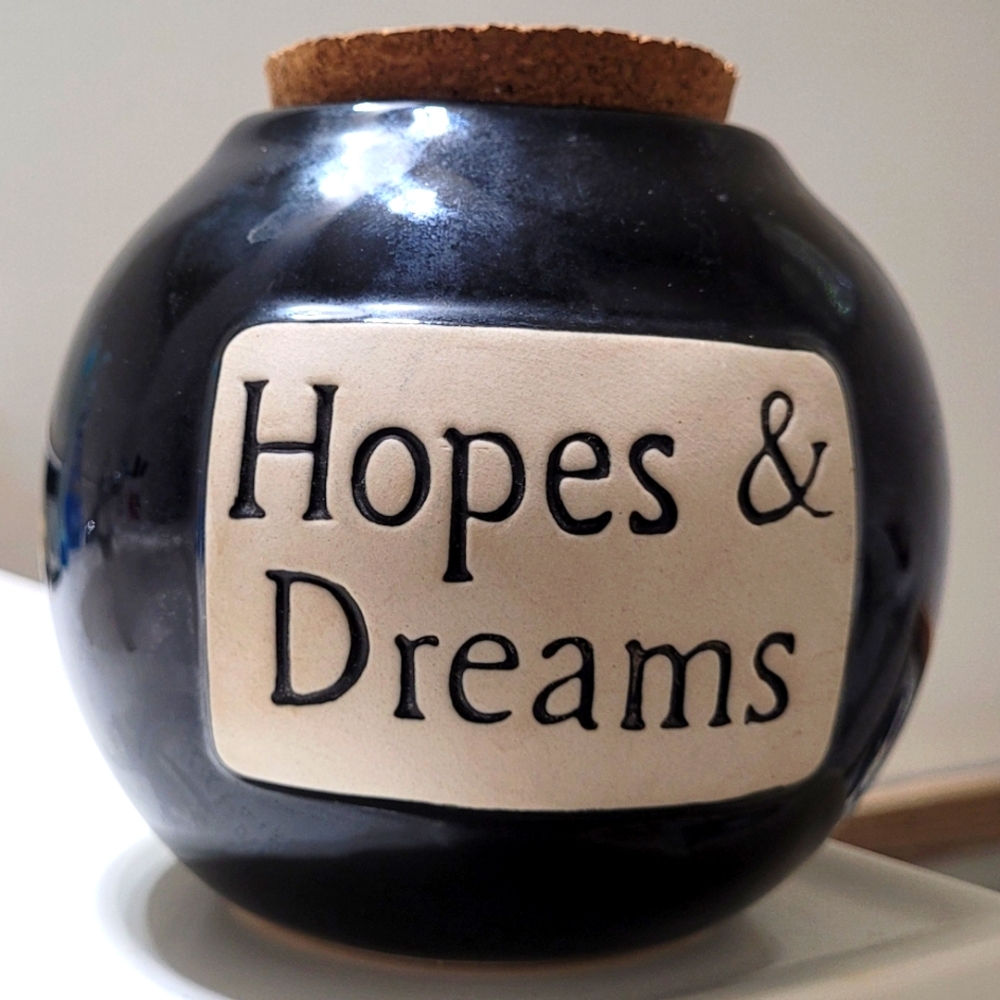 Hopes and Dreams Jar with Cork Top - piggy bank change coins savings home decor